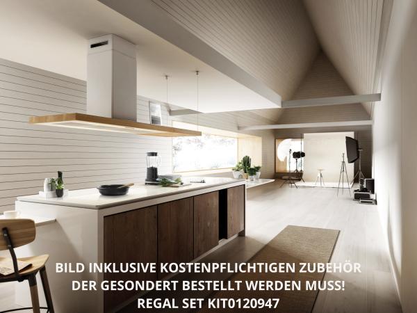 Elica BIO ISLAND WH/A/120x58 ROVERE - Inselhaube, Weiss/Eichenholz, Umluft/Abluft, 120 cm